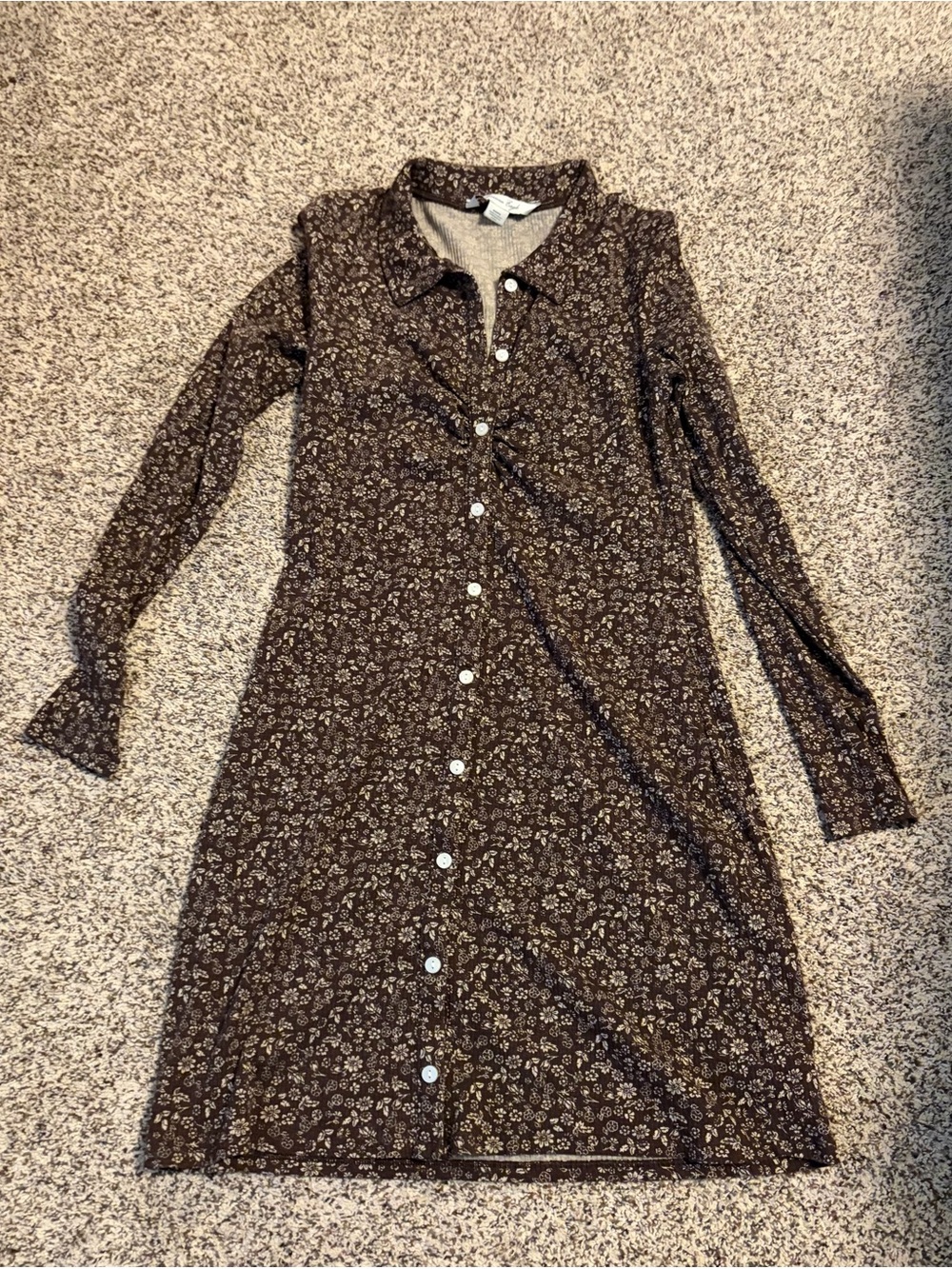 American Eagle Outfitters Brown Floral Button-Down Long Sleeve Dress
